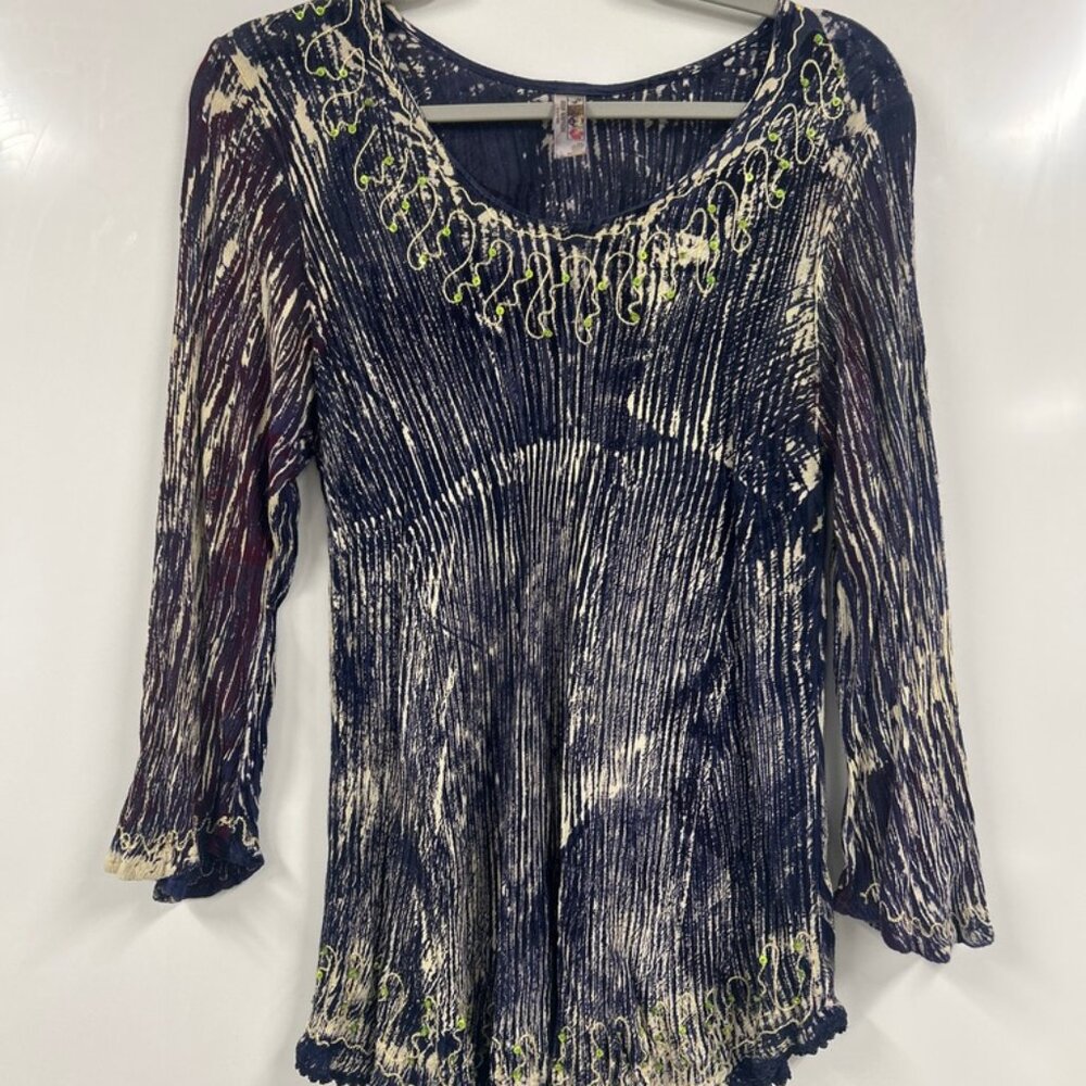 Boho Fairycore‎ Crinkle Tunic Top Embroidered Bell Sleeve India Boutique Top